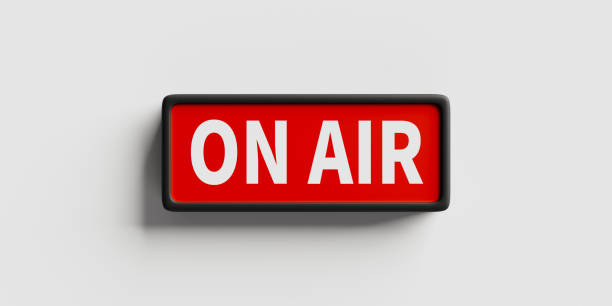 istock Live sign in a broadcast studio with the words on air.3d rendering 2200727246
