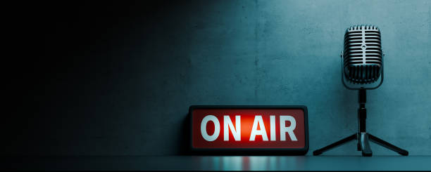 istock Live sign in a broadcast studio with the words on air.3d rendering 2200727248