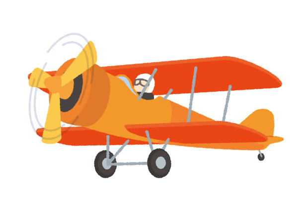 Illustration of a flying biplane