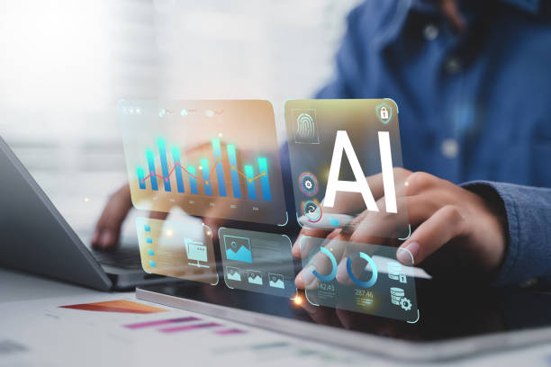 istock AI content creation tools: Man uses laptop with AI assistant for graphic design, translation, chatbot, image creation, coding, and advertising. 2200750595