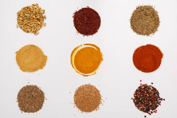 istock Colorful spices on a white table. Light background. Top view 2200751236