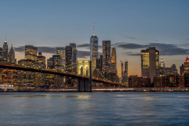 istock The iconic Brooklyn Bridge in New York after sunset 2200753013