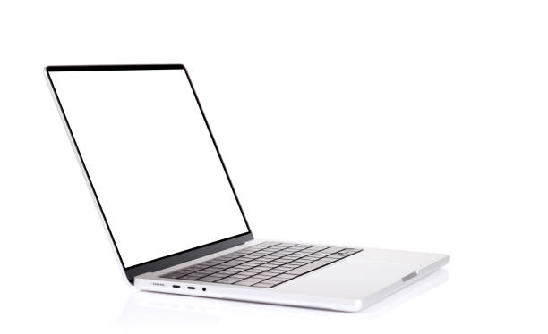 istock Laptop with a blank screen isolated on a white background 2200757874