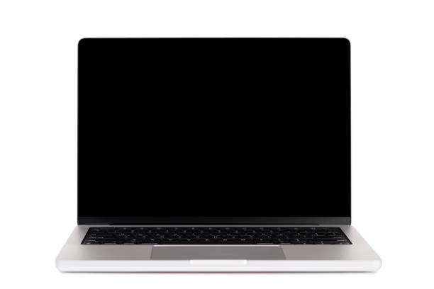 istock Laptop with a blank screen isolated on a white background 2200757890