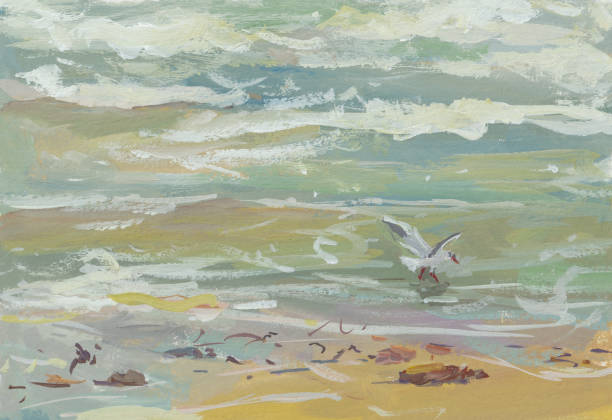 istock Sea seagull storm gouache painting. 2200758690
