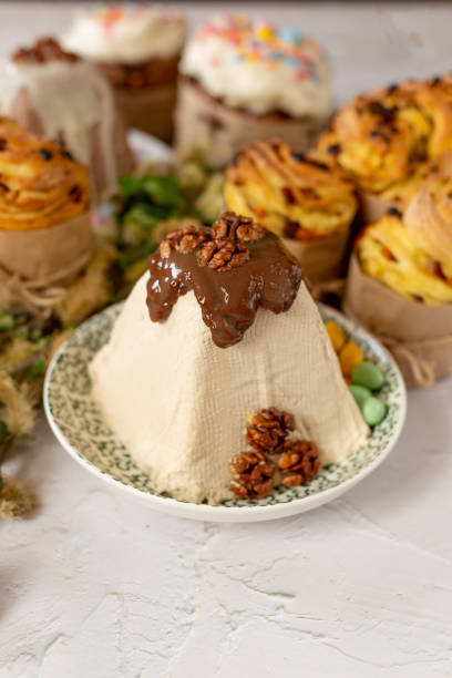 istock Easter cake with dried fruits and cottage cheese, on a marble table, Easter 2200761562