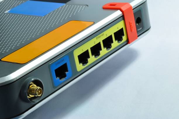 istock Router with multiple Ethernet ports and network connections 2200761699