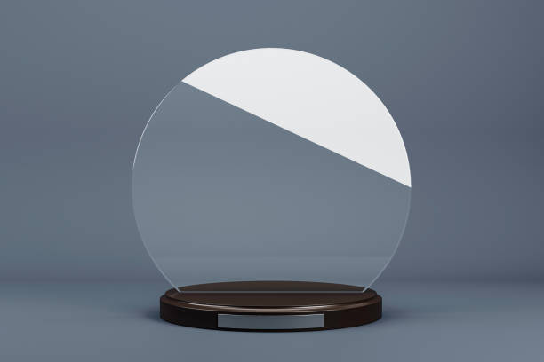 istock Transparent glass award trophy mockup on dark background. 3D Rendering 2200762160