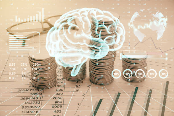 istock Futuristic concept of artificial intelligence in finance with glowing brain over stacked coins. 2200762190