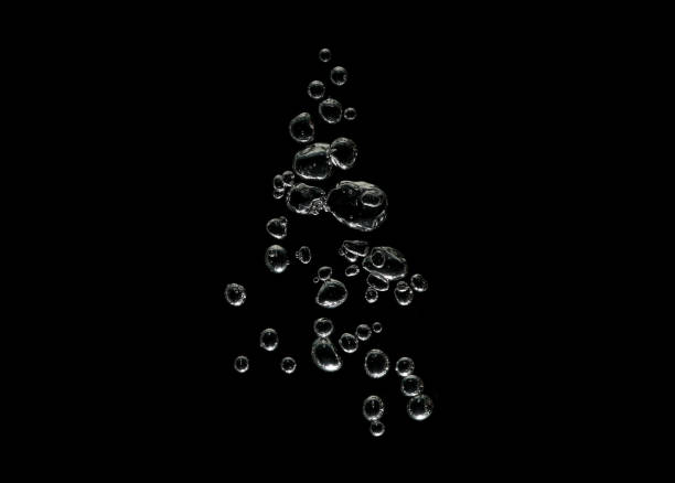 Underwater bubbles, Underwater oxygen design concept, Small water drops underwater, On black background, Close-up photography.