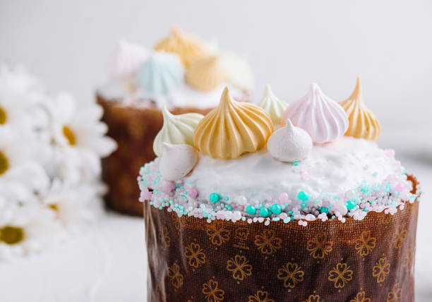 istock Festive easter cake with colorful meringue toppings 2200770738