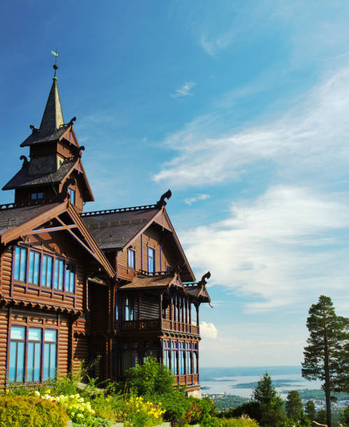 The impressive wooden structure of the Scandic Holmenkollen Hotel offers a breathtaking view over Oslo, blending Scandinavian architecture with modern comfort.