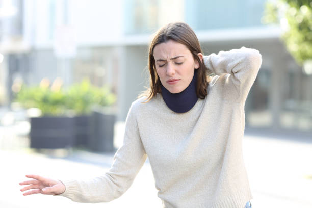 istock Convalescent dizzy woman walking in the street 2200802548