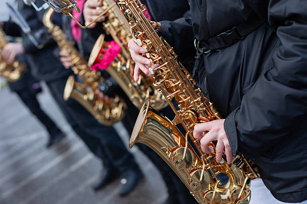 Row of players in a marching band