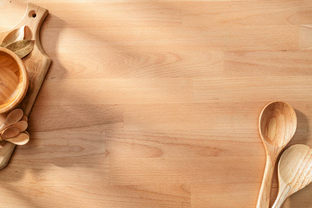 istock Cooking utensils on wooden background. Flat lay template. Copy spece 2200808792
