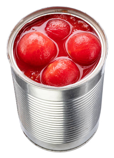 istock Canned and peeled fresh cherry tomatoes in can on white background. File contains clipping path. 2200809463