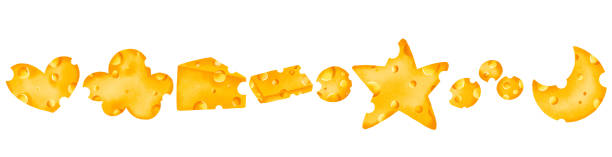 istock Set of cheese. Food ingredient chhese in different forms. Clous star heart slipse chesse. Mouse food hand drawn illustration 2200812170
