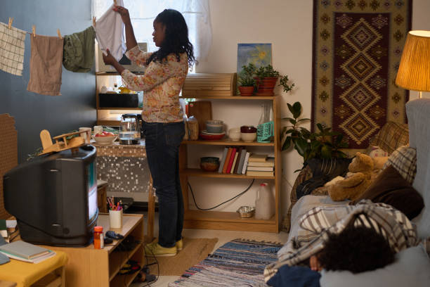 Hanging Clothes in Comfortable, Cozy Living Room