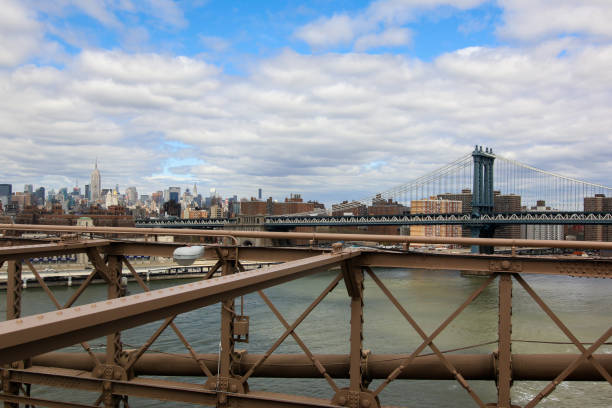 New York, NY, USA - April 23, 2014: New York city architecture and   Manhattan view from Brooklyn Bridge