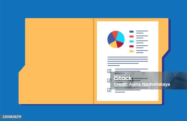 Open Folder And Documents Statistical Data With Charts Diagrams ...
