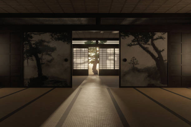 istock Japanese interior room with tatami and shoji doors. 3D Rendering 2200833852