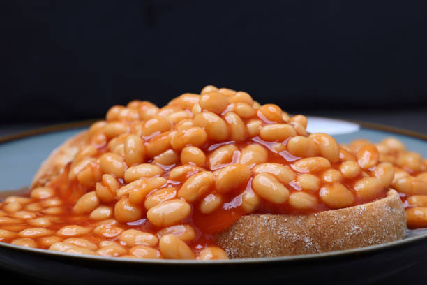 Pot of Baked Beans on a Blue Gingham