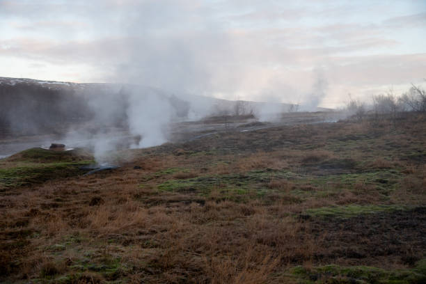 Scenic view of colourful hot land at Geysir hot spring valley in South Iceland