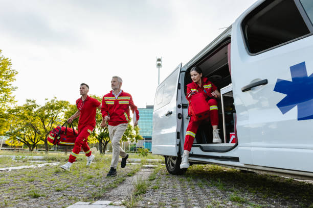istock Emergency medical staff responding quickly from ambulance vehicle 2200850043