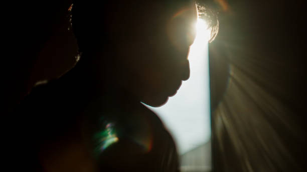 In silhouette of man contemplation.