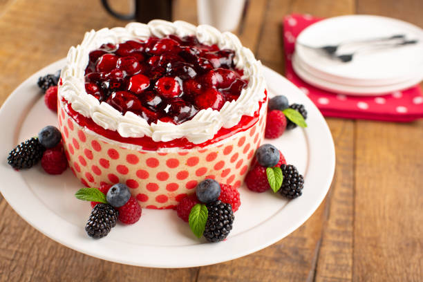 Cherry Sponge Cake Cake with Glazed Cherry Topping