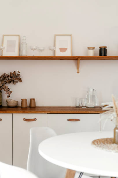 istock Stylish kitchen design in a modern apartment with boho decor and minimalist features 2200856359