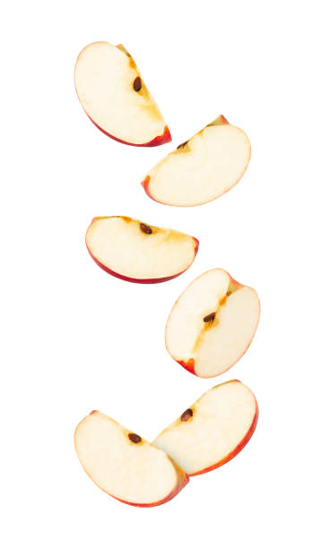 istock Falling Red Apple isolated on white background with clipping path, full depth of field 2200861962