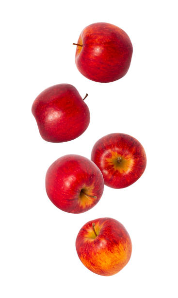 istock Falling Red Apple isolated on white background with clipping path, full depth of field 2200861963