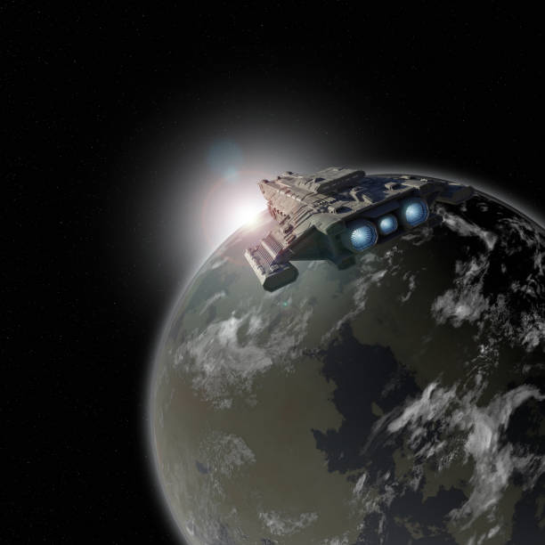 istock Spaceship and Star Rise over a Blue Green Planet 2200862293