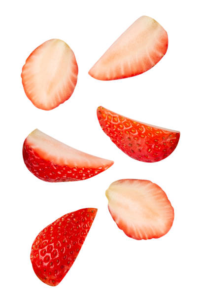 istock Falling Strawberry isolated on white background with clipping path, full depth of field 2200862446