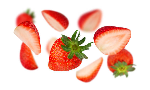 istock Falling Strawberry isolated on white background with clipping path, full depth of field 2200862452
