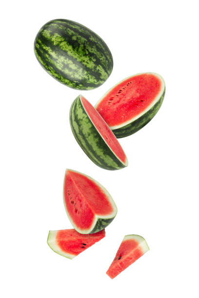 istock Falling Watermelon isolated on white background with clipping path, full depth of field 2200862487