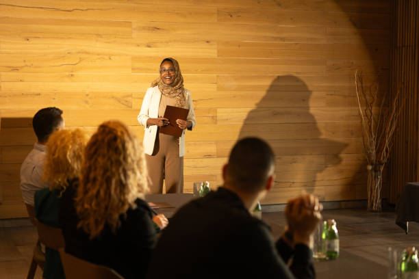 istock Holding speech at business conference 2200863830