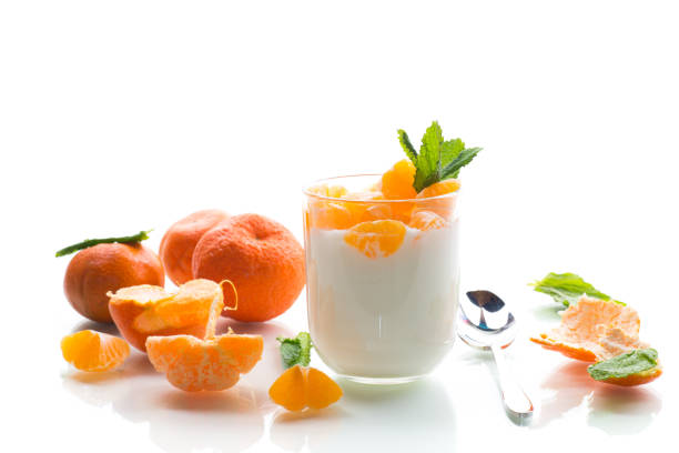 istock Light breakfast with fruits and mint, isolated on white background 2200864890
