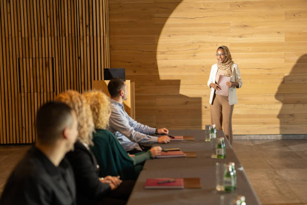 istock Holding speech at business conference 2200865086