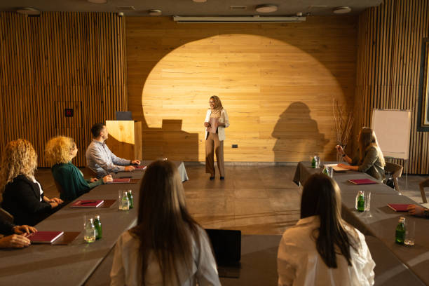 istock Holding speech at business conference 2200866328