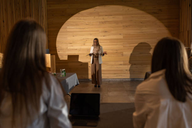 istock Holding speech at business conference 2200867378