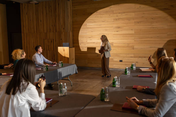 istock Holding speech at business conference 2200867503