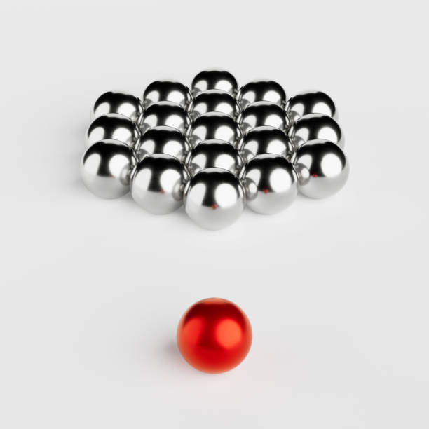 Leadership Concept. Chrome Balls Near One Red Ball on a white background. 3d Rendering