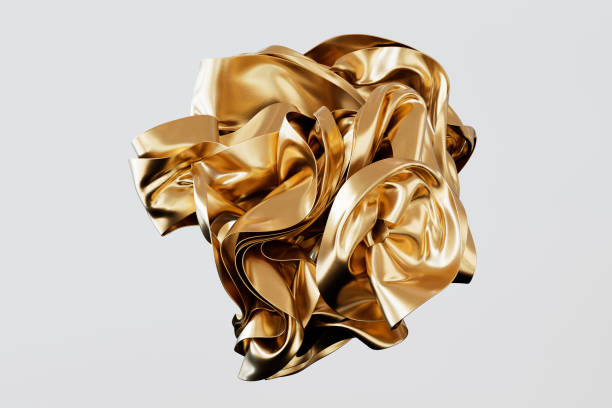 istock Golden Abstract Fabric or Paper Wavy Shape. 3d Rendering 2200871064