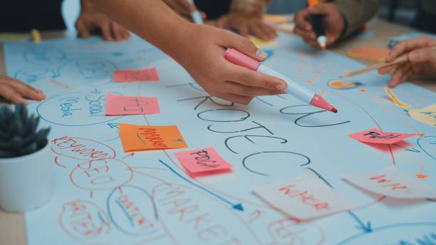 istock Collaborative Brainstorming Session for New Project Planning with Colorful Sticky Notes and Creative Ideas in a Modern Office Environment SACTR 2200871224
