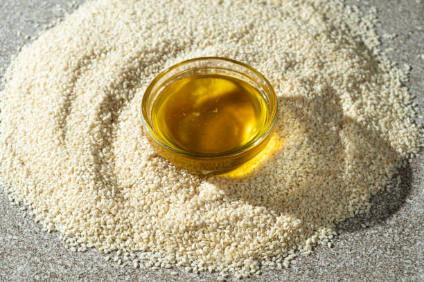 istock Unrefined cold pressed sesame oil in a glass bowl. 2200871331