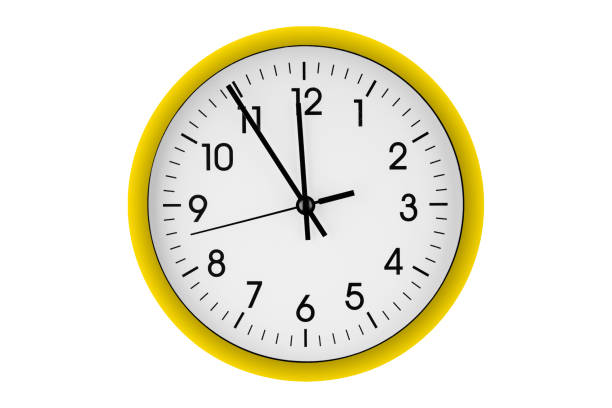 istock Yellow watch, wall clock 11 hours 45 minutes on isolated or white background 2200884980