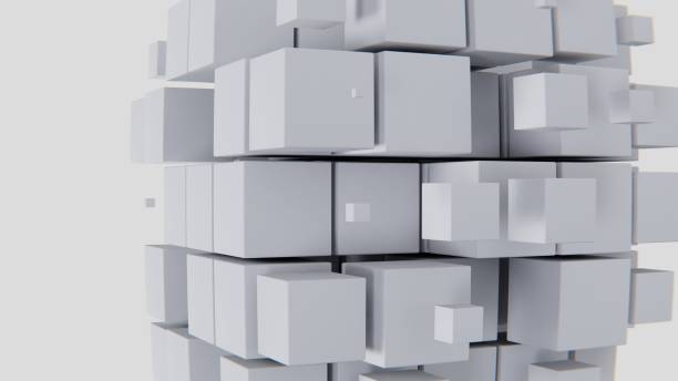 istock Abstract 3D horizontal cubes blocks mosaic tile futuristic modern shape light white motion render graphic science picture backgrounds element fisheye effect distortion geometry teamwork business tech 2200888304
