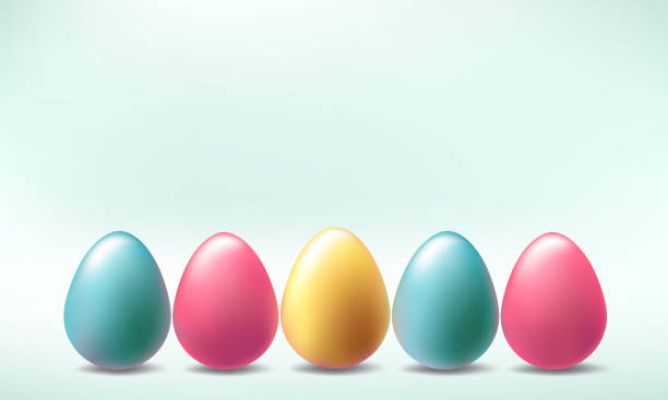 istock Easter day golden egg background. 3d vector png, April happy holiday isolated podium scene. Spring greeting card realistic design, Mini gift pile web header banner, blue pink gold illustration poster 2200888462